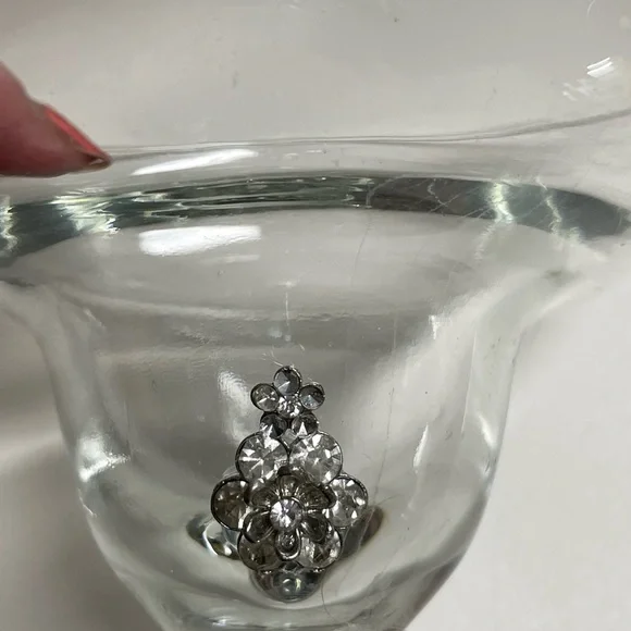 Hand crafted margarita glass vintage jewelry embellished floral crystal blue - Picture 4 of 5